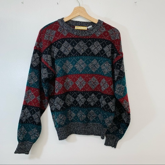 Vintage Adam Sloane Fair Isle Sweater Men Medium Crew Neck  Wool Blend Ling Slv - Picture 1 of 11